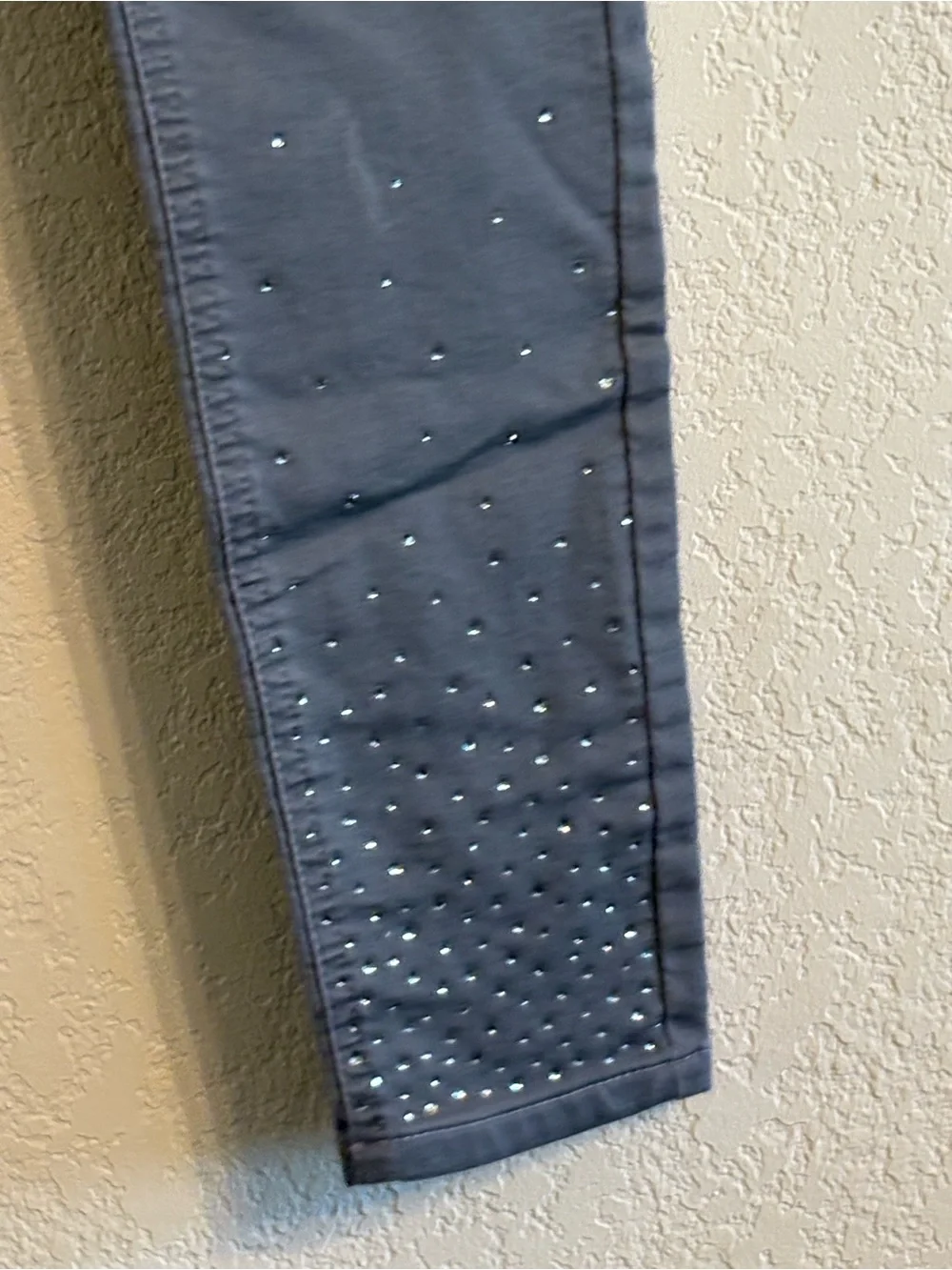 Girl’s Vintage Justice Gray Stretch Jeggings with Rhinestone Hem Detail, Sz. 12